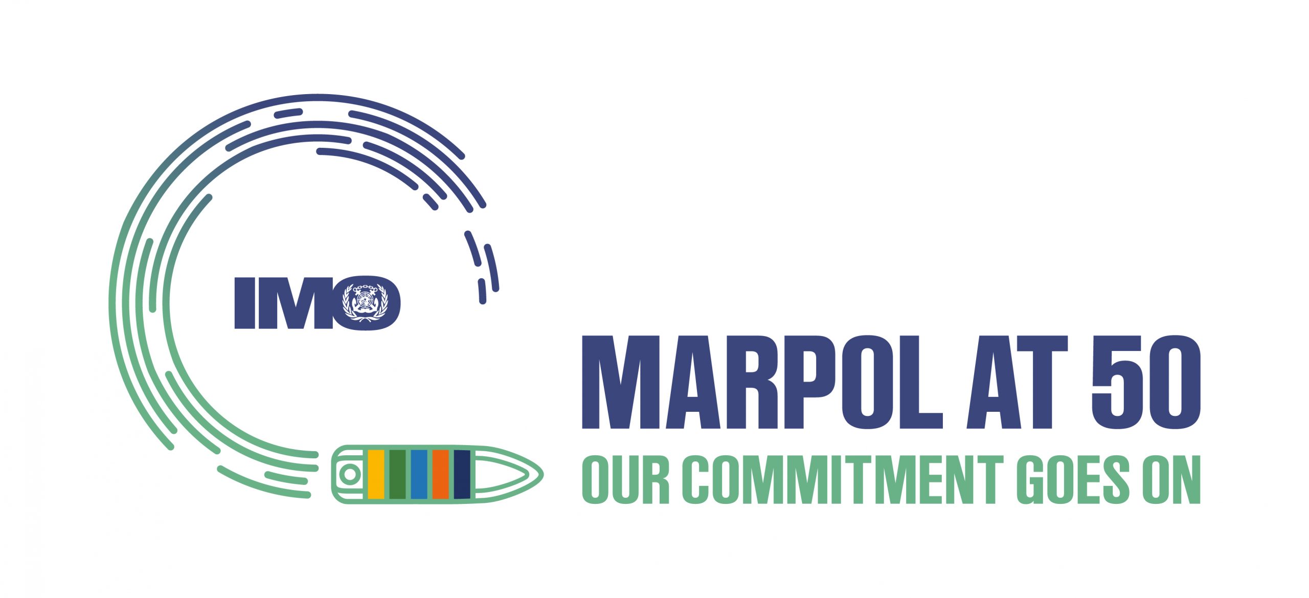 Logo of IMO World Maritime Day 2023 with the thex Marpol at 50 - our commitment goes on