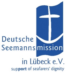 Deutsche Seemannsmission in Lübeck e.V. Logo 

mit der Bildmarke: blaue FLagge mit weißem Anker, der ein Kreuz beinhaltet
