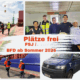 Das Bild zeigt den Text: Plätze Frei! FSJ / BFD ab Sommer 2025 und dazu ein Collage aus Fotos: ein Freiwlligen an Deck unterwegs, ein Freiwilliger mit Seeleuten an Bord, ein blauer VW Bus und Hafen Als Symbolbild für Freie FSJ-Stellen 2025