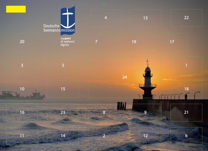 maritimer Adventskalender 2025 Die Grafik zeigt den maritimen Adventskalender der Seemannsmission Brunsbüttel und der Seemannsmission in Hamburg e.V.